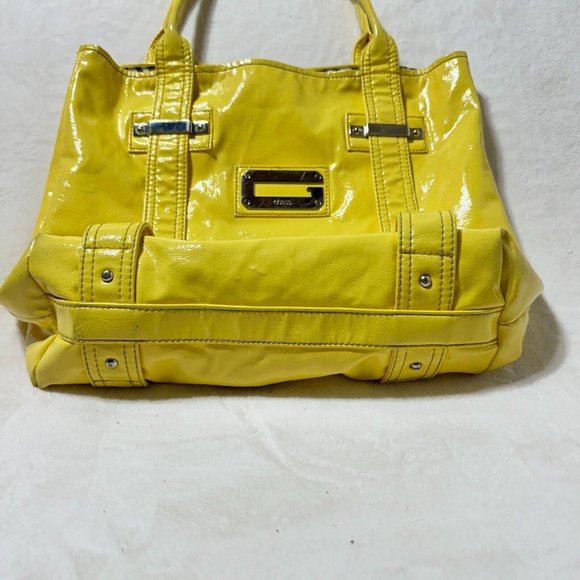GUESS Large Tote Bag Bright Shiny Yellow with a Slight Water Stain - Fashionable - Picture 11 of 16